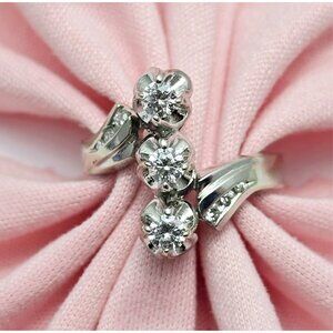 Unique 14K Karat Solid White Gold Designer Round Diamond Cocktail Ring Size 4.25